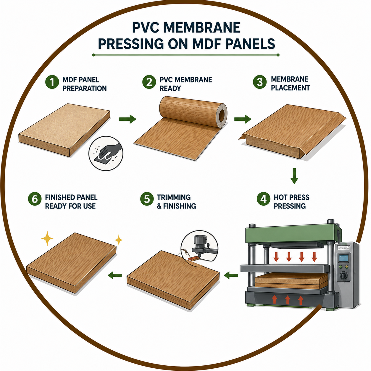 PVC membrane pressing on MDF panels